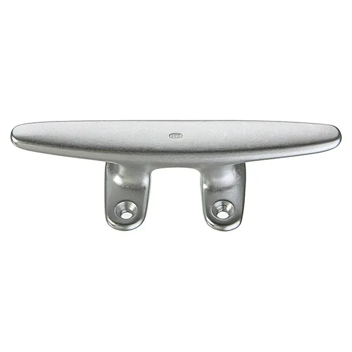 Belegklampe - 4-Loch, Länge: 150 mm, Silber, Aluminium, Eloxiert - Eine silberfarbene Bootsklampe für sichere Befestigung von Leinen, ideal für maritime Anwendungen und langlebigen Halt.