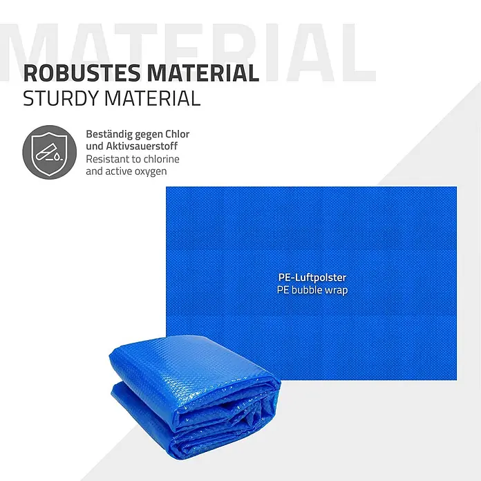 ECD Germany Solarabdeckplane Pool Solarfolie 400µm Solarplane Solarabdeckung Blau - Passend für: Rechteckpools, Aufstellpools, Swimmingpools, Material: Kunststoff - Blaues PE-Luftpolstermaterial, gefaltet und flach liegend, ist robust und beständig gegen Chlor und Aktivsauerstoff.