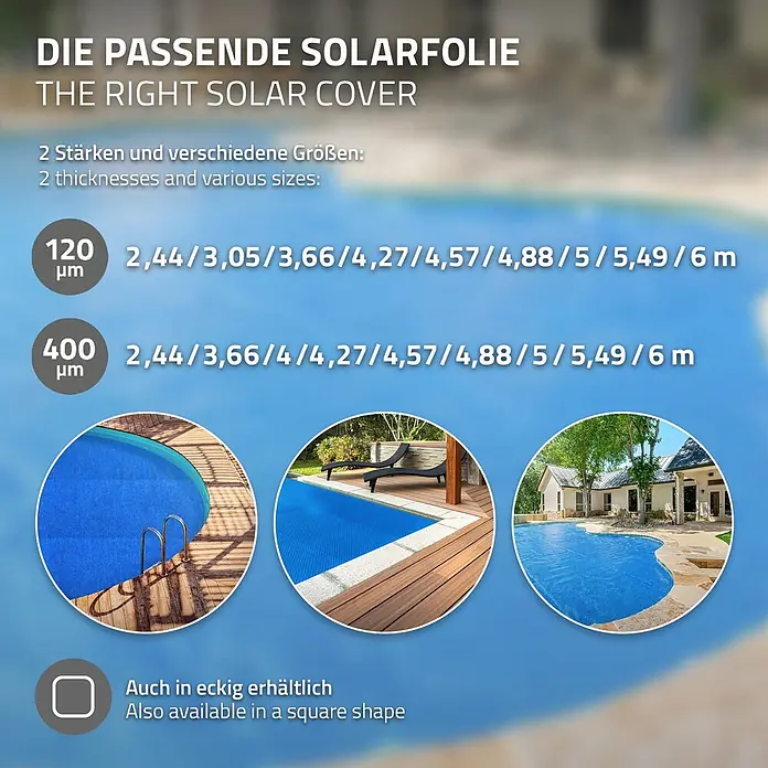 ECD Germany Solarabdeckplane Pool Solarfolie 400µm Solarplane Solarabdeckung Blau - Passend für: Rundpools, Aufstellpools, Swimmingpools, Durchmesser: 500 cm, Material: Kunststoff - Blaue Solar-Poolabdeckung, erhältlich in 120 µm und 400 µm Stärken sowie verschiedenen Größen/Formen für runde und eckige Pools.