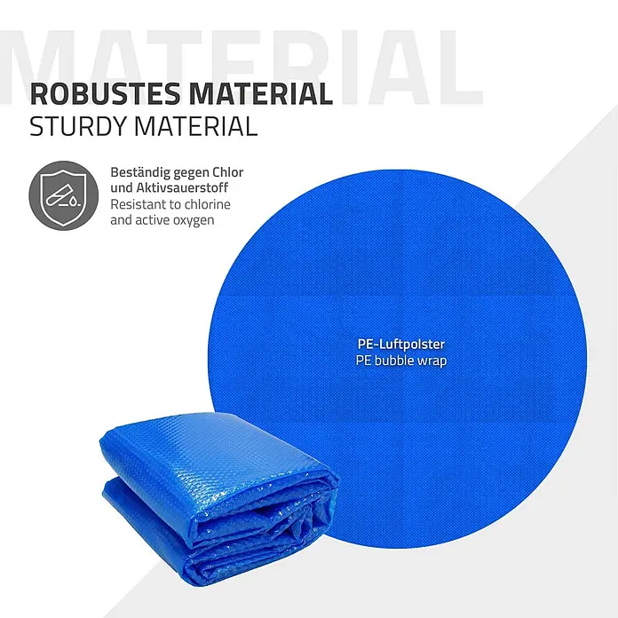 ECD Germany Solarabdeckplane Pool Solarfolie 400µm Solarplane Solarabdeckung Blau - Passend für: Rundpools, Aufstellpools, Swimmingpools, Durchmesser: 500 cm, Material: Kunststoff - Blauer PE-Luftpolsterfolie, gefaltet und als großer Kreis dargestellt, chlorbeständig, für Poolabdeckungen.