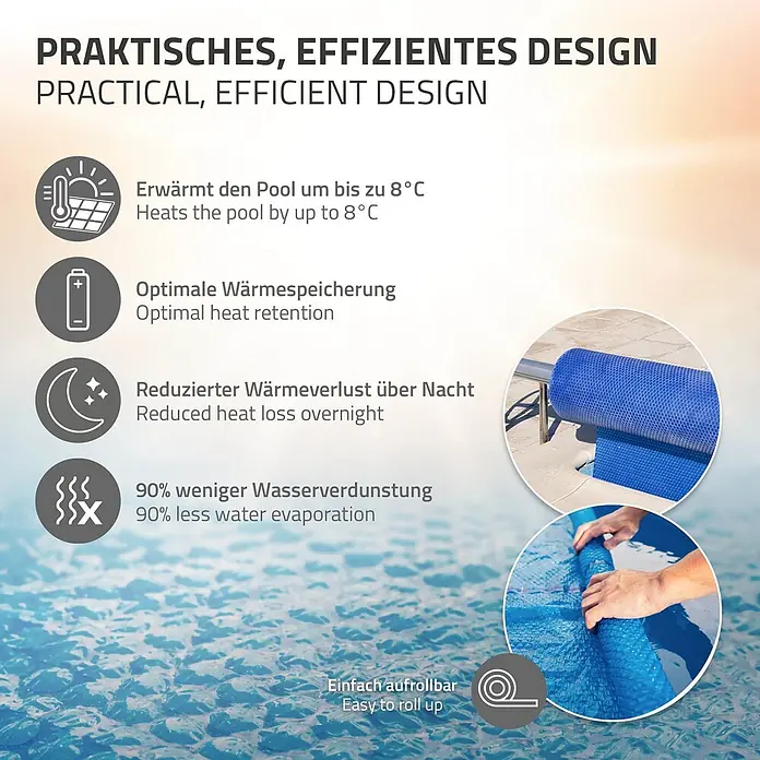 ECD Germany Solarabdeckplane Pool Solarfolie 400µm Solarplane Solarabdeckung Blau - Passend für: Rundpools, Aufstellpools, Swimmingpools, Durchmesser: 500 cm, Material: Kunststoff - Blaue Solar-Poolabdeckung, aufgerollt am Poolrand, zur Wärmeerhaltung und Reduzierung der Wasserverdunstung.