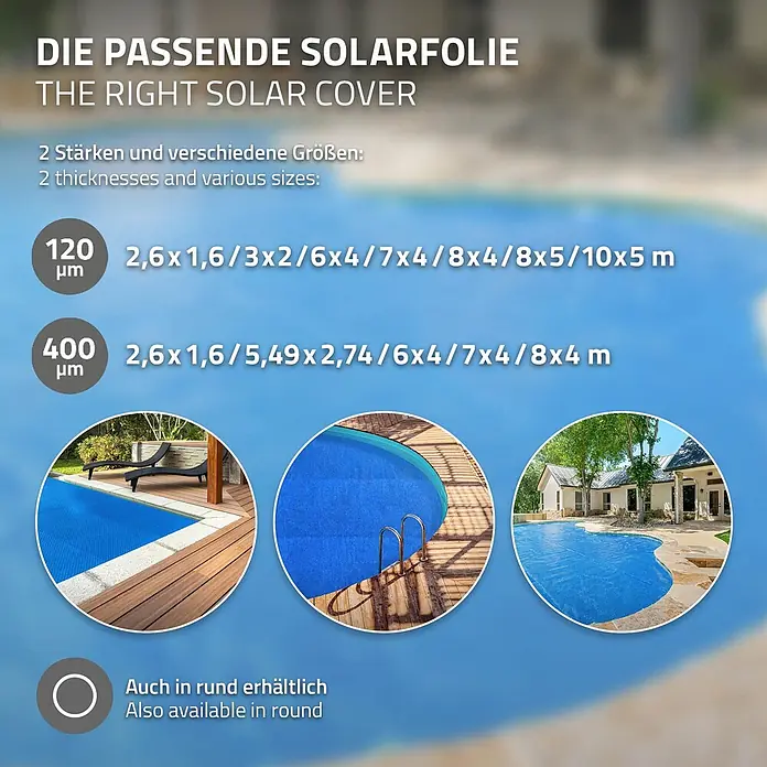 ECD Germany Solarabdeckplane Pool Solarfolie 400µm Solarplane Solarabdeckung Blau - Passend für: Rechteckpools, Aufstellpools, Swimmingpools, Material: Kunststoff - Blaue Solarabdeckung für Pools mit Blasenstruktur, in verschiedenen Größen und Stärken erhältlich.