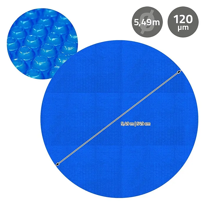 ECD Germany Solarabdeckplane Pool Solarfolie 120µm Solarplane Solarabdeckung Blau - Passend für: Rundpools, Aufstellpools, Swimmingpools, Durchmesser: 549 cm, Material: Kunststoff - Runde, blaue Poolabdeckung mit Noppen, 5,49 m Durchmesser und 120 µm Stärke.