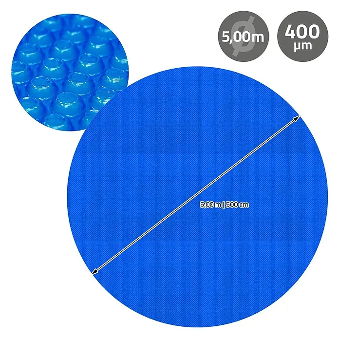 ECD Germany Solarabdeckplane Pool Solarfolie 400µm Solarplane Solarabdeckung Blau - Passend für: Rundpools, Aufstellpools, Swimmingpools, Durchmesser: 500 cm, Material: Kunststoff - Blaue runde Solar Poolabdeckung mit Noppenstruktur, 5,00m Durchmesser, 400 µm dick.