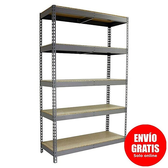 Simonrack Ecoforte Estantería para cargas pesadas Chipboard (Al x An x Pr: 200 x 180 x 75 cm, Capacidad de carga por balda: 400 kg, Número de baldas: 5 ud., Inserción, Gris/Madera) | BAUHAUS