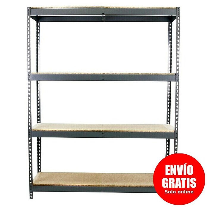 Simonrack Ecoforte Estantería para cargas pesadas Chipboard (Al x An x Pr: 200 x 180 x 75 cm, Capacidad de carga por balda: 400 kg, Número de baldas: 4 ud., Inserción, Gris/Madera) | BAUHAUS
