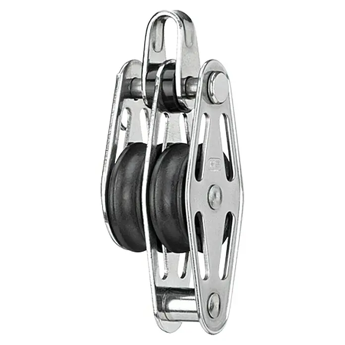 Sprenger Block - 6 mm, Hundsfott, Gleitlager, 25 x 9,2 mm, Arbeitslast: 175 kg, 2 Rollen - Doppelblock aus Edelstahl mit zwei schwarzen Rollen. Ideal für Segelboote und andere maritime Anwendungen, robust und langlebig.