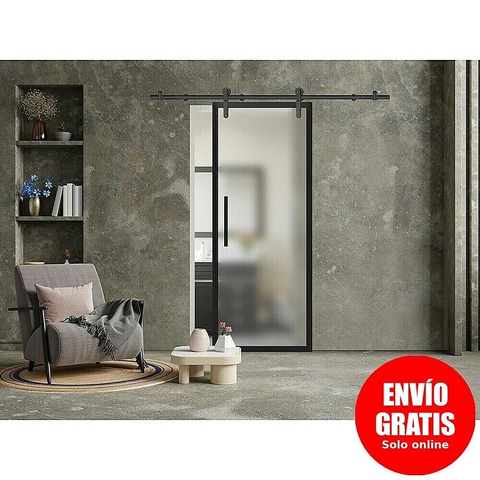 Puerta corredera de vidrio Yumei (95 x 210 cm, Vidrio templado, Guía vista tubular) | BAUHAUS