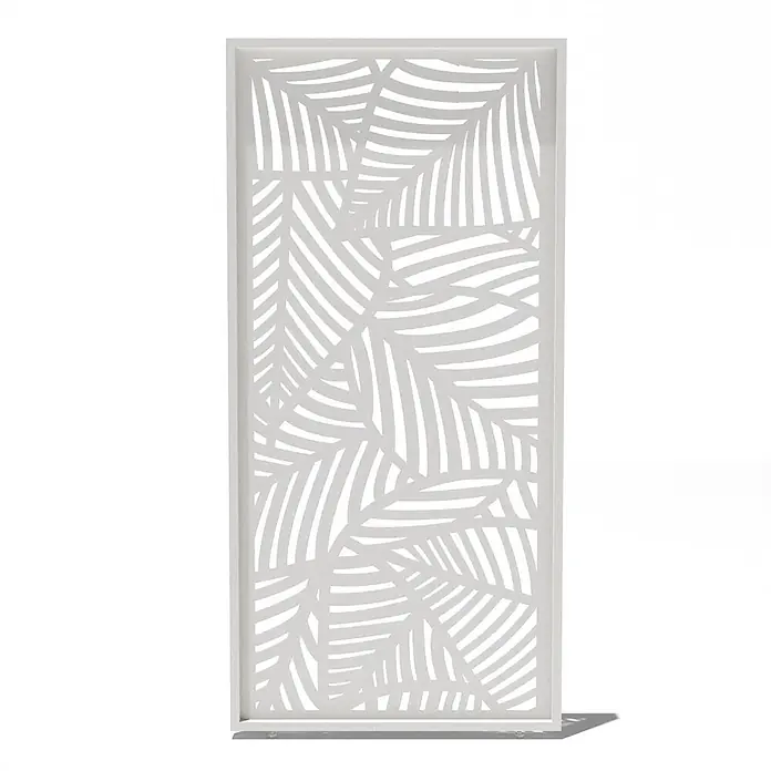 Weide Pergola Seitenwand Dekorative Paneel für Weide Pergola Blatt-Design 93 cm Weiß - B x T: 93 x 6 cm, Aluminium - Weißes rechteckiges Sichtschutzpaneel mit perforiertem Palmenblattmuster.