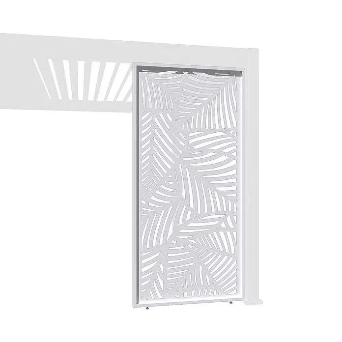 Weide Pergola Seitenwand Dekorative Paneel für Weide Pergola Blatt-Design 93 cm Weiß - B x T: 93 x 6 cm, Aluminium - Weißer Sichtschutz mit Palmenblattmuster, in eine Pergola integriert.