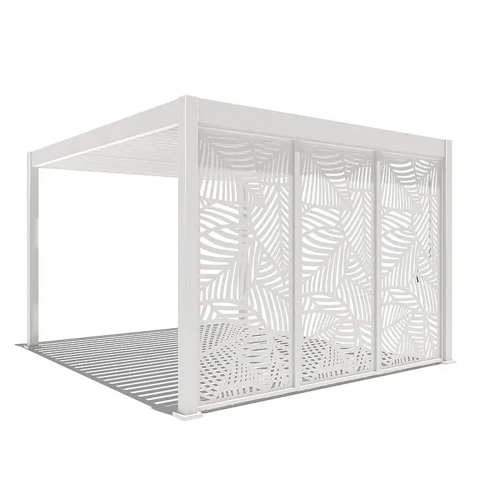 Weide Pergola Seitenwand Dekorative Paneel für Weide Pergola Blatt-Design 93 cm Weiß - B x T: 93 x 6 cm, Aluminium - Weiße Metall-Pergola mit Lamellendach und dekorativen Seitenwänden mit Blattmuster.