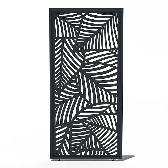 Weide Pergola Seitenwand Paneel für Weide Pergola Blatt-Design Anthrazit 113 cm - B x T: 113 x 6 cm, Aluminium - Dunkelgrauer Metall-Sichtschutz mit filigranem lasergeschnittenem Blattmuster.