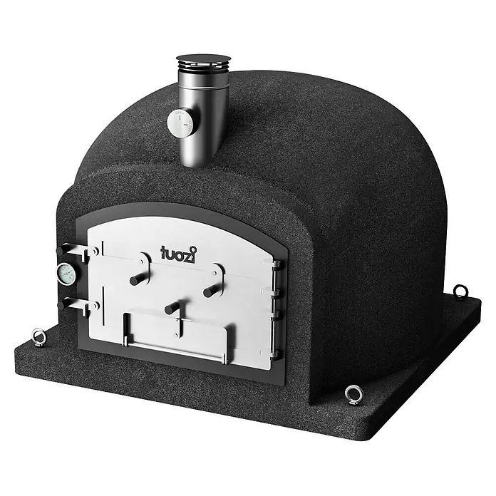 Tuozi Kitaway Outdoorküchen-Modul - Grau/Weiß, B x T x H: 100 x 100 x 65 cm - Kuppelförmiger schwarzer Outdoor-Pizzaofen mit Edelstahltür, Thermometer und verstellbarem Schornstein.
