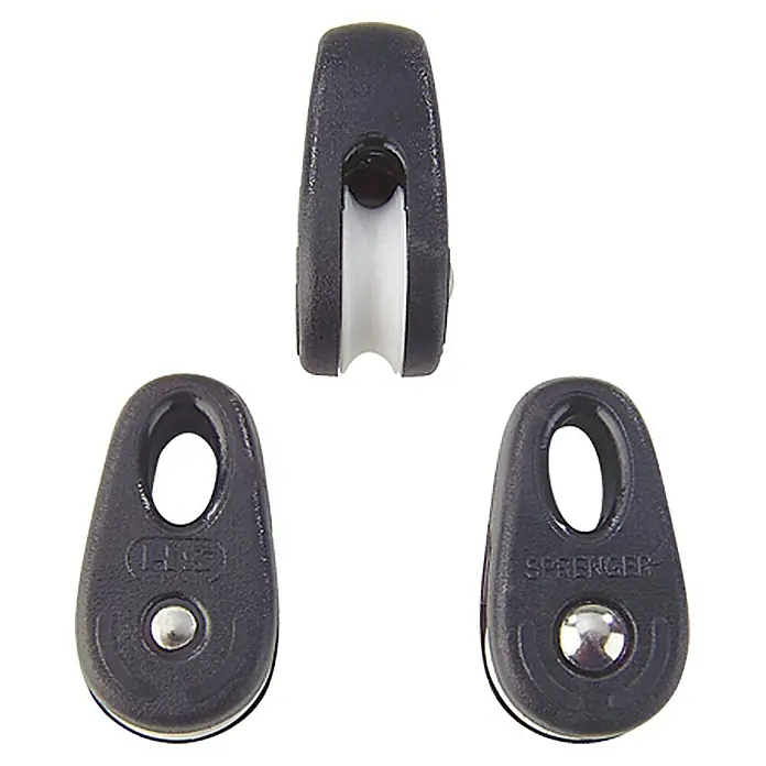 Sprenger Kiteblock - 4 mm, 1 Rolle, Gleitlager, 2 Stk. - Drei Kunststoff-Blöcke mit weißen Rollen, ideal für Segelboote. Robuste Bauweise für zuverlässige Leistung.