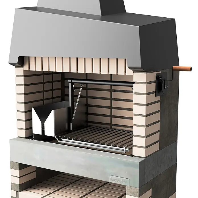 Movelar California Plus XL Holzkohlegrill - Grillfläche (B x T): 60 x 45 cm, Grau - Ziegelgrill mit grauer Metallhaube, verstellbarem Grillrost und V-förmiger Ascheschale.