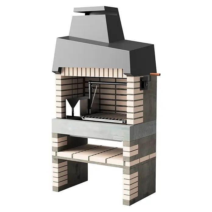 Movelar California Plus XL Holzkohlegrill - Grillfläche (B x T): 60 x 45 cm, Grau - Moderner Außengrill aus Ziegel und Beton mit Metallschornsteinhaube und verstellbarem Edelstahlrost.