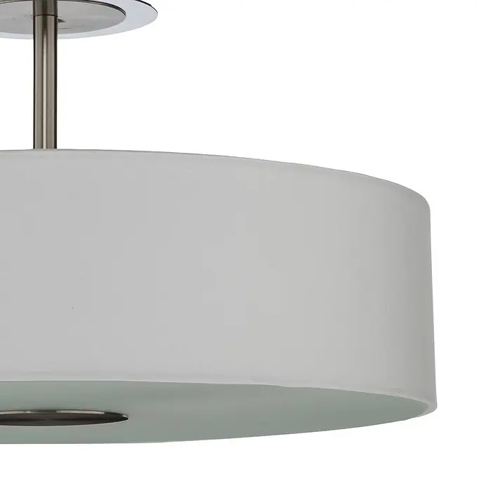 Lindby Deckenleuchte Josia - weiß / opal, E27 - Weiße Stofftrommelleuchte mit gebürstetem Metall und mattiertem Glas.