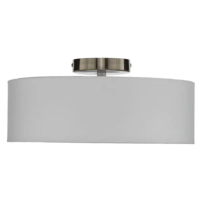 Lindby Deckenleuchte Sebatin - L x B x H: 40 x 40 x 17 cm, weiß / opal, E27 - Deckenleuchte mit weißem Stoffschirm und gebürsteter Metallhalterung.