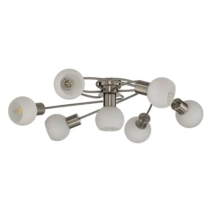 Lindby Deckenleuchte Ciala - alu / grau / zink, E14 - Deckenleuchte aus satiniertem Nickel mit acht mattweißen Glaskugeln.