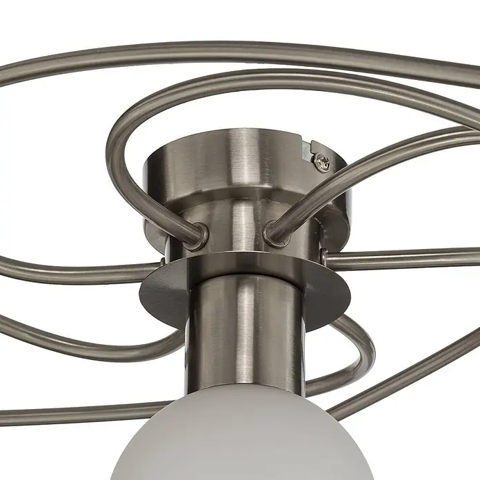 Lindby Deckenleuchte Ciala - alu / grau / zink, E14 - Deckenleuchte aus gebürstetem Nickel mit spiralförmigem Metallrahmen, zentraler Halterung und mattweißem Glasdiffusor.
