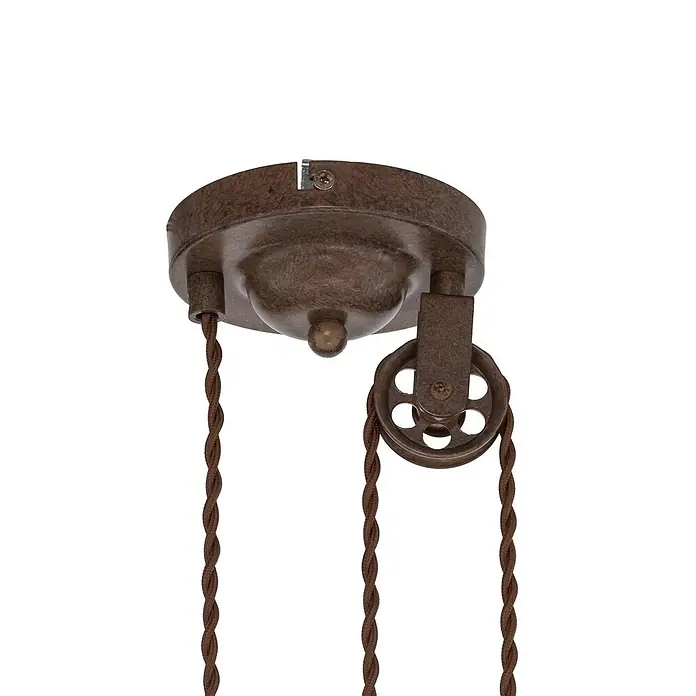 Lindby Pendelleuchte Louisanne - braun / rost, braun, klar, satiniert, E27 - Deckenrosette in Bronzeoptik mit integrierter Rolle und zwei braunen Textilkabeln für eine Leuchte.