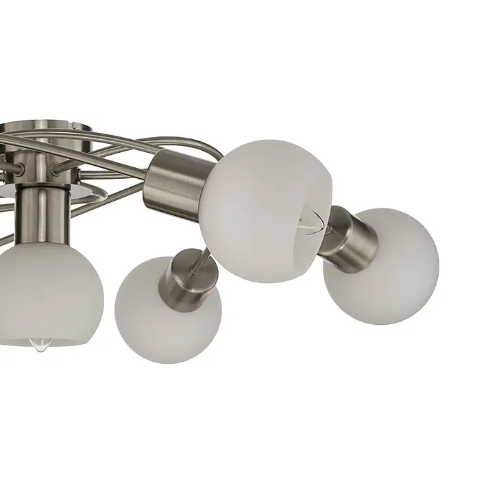 Lindby Deckenleuchte Ciala - alu / grau / zink, E14 - Deckenleuchte aus gebürstetem Nickel mit fünf Lampenschirmen aus mattiertem Glas.