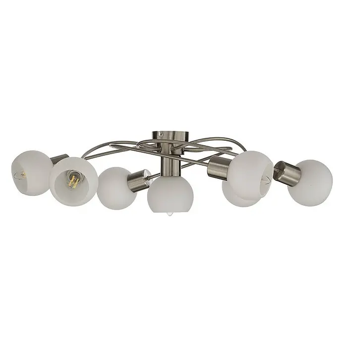 Lindby Deckenleuchte Ciala - alu / grau / zink, E14 - Moderne Deckenleuchte mit sieben mattweißen Glasschirmen und gebürsteten, verschlungenen Metallarmen.