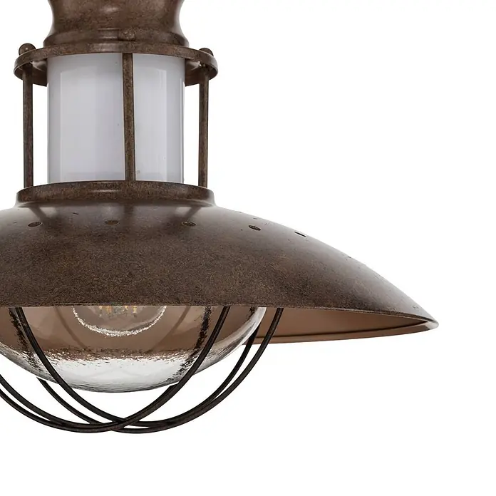Lindby Pendelleuchte Louisanne - braun / rost, braun, klar, satiniert, E27 - Rustikale bronzefarbene Außenleuchte mit klarem, strukturiertem Glas und weißem Diffusor.