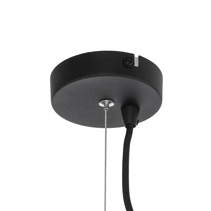 Lindby Pendelleuchte Jusra - schwarz, Schwarz, E27 - Schwarze Deckenrosette aus Metall mit geflochtenem Stromkabel und dünnem Stahlseil.