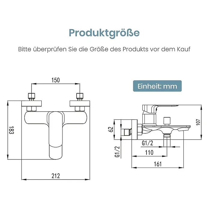 Emke Badewannenarmatur Slimtrim XF27 - Schwarz - Technisches Maßblatt einer Armatur mit Abmessungen in Millimetern.