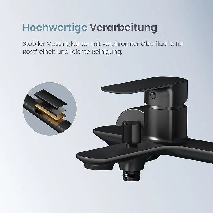 Emke Badewannenarmatur Slimtrim XF27 - Schwarz - Schwarze Armatur aus Messing mit robuster, mehrschichtiger Oberfläche für Rostfreiheit und leichte Reinigung.
