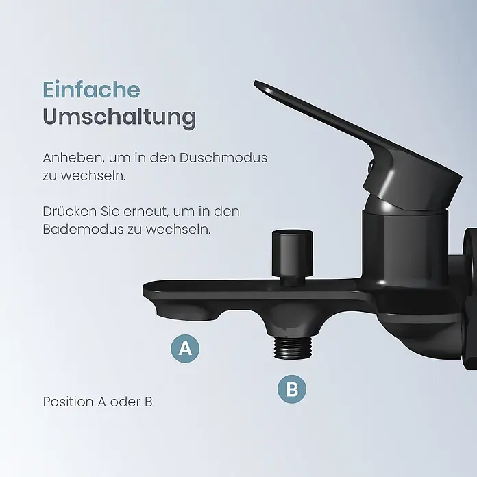 Emke Badewannenarmatur Slimtrim XF27 - Schwarz - Schwarzer Wasserhahn-Umschalter zum einfachen Wechseln zwischen Dusch- und Bademodus.