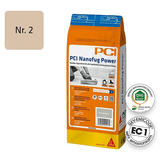 PCI Fugenmörtel Nanofug Power - Bahamabeige, 4 kg - 4 kg Sack PCI Nanofug Power Flexibler Fugenmörtel in Zementgrau.
