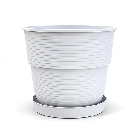 Plastard  Pflanztopf Ø 16 cm mit Untersetzer rund – Weiß – Pflanzkübel
