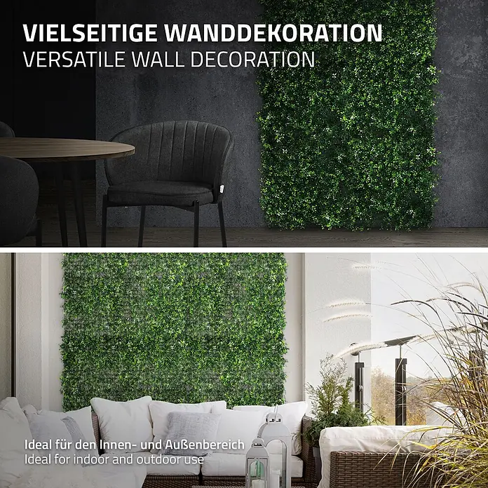 ECD Germany Kunstpflanze 4er Set 50x50 Pflegeleichte Sichtschutz-Hecke Künstliche Pflanzenmatte - Höhe: 100 cm, Kunststoff - Künstliche Grünwandpaneele schmücken Innen- und Außenbereiche als vielseitige Wanddekoration.