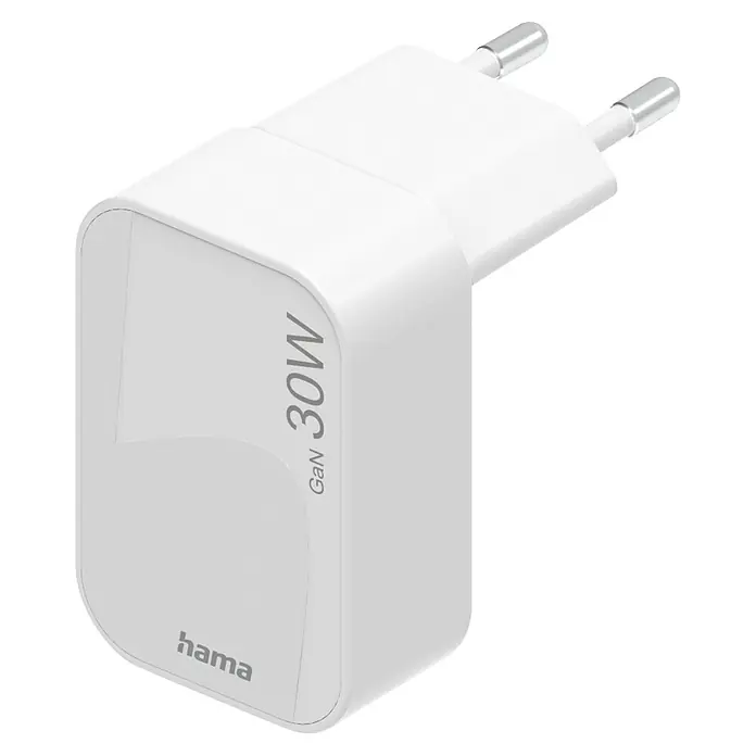 Hama Schnellladegerät 00201954 GaN 1x USB-C faltbares PD 30 W - Weiß - Weißes Hama GaN 30W Ladegerät mit Eurostecker.