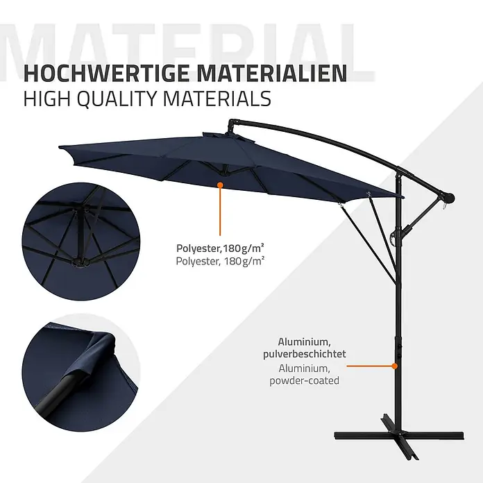 ML-Design Ampelschirm rund Gartenschirm UV50+ Sonnenschutz wasserabweisend 360° drehbar & neigbar - Blau, Durchmesser Bespannung: 300 cm - Dunkelblauer Ampelschirm mit pulverbeschichtetem Aluminiumgestell und 180g/m² Polyesterbezug.