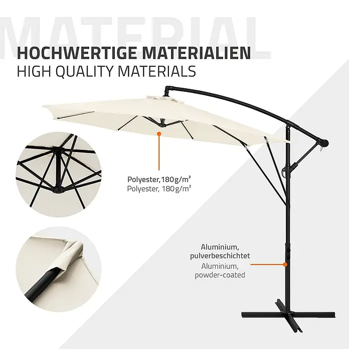 ML-Design Ampelschirm rund Gartenschirm UV50+ Sonnenschutz wasserabweisend 360° drehbar & neigbar - Beige, Durchmesser Bespannung: 300 cm - Cremefarbener Ampelschirm mit Polyesterdach und schwarz pulverbeschichtetem Aluminiumgestell.