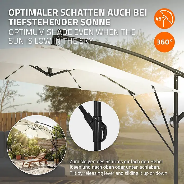 ML-Design Ampelschirm rund Gartenschirm UV50+ Sonnenschutz wasserabweisend 360° drehbar & neigbar - Beige, Durchmesser Bespannung: 300 cm - Cremefarbener Ampelschirm mit Kipp- und 360-Grad-Drehfunktion, der optimalen Schatten im Garten spendet.
