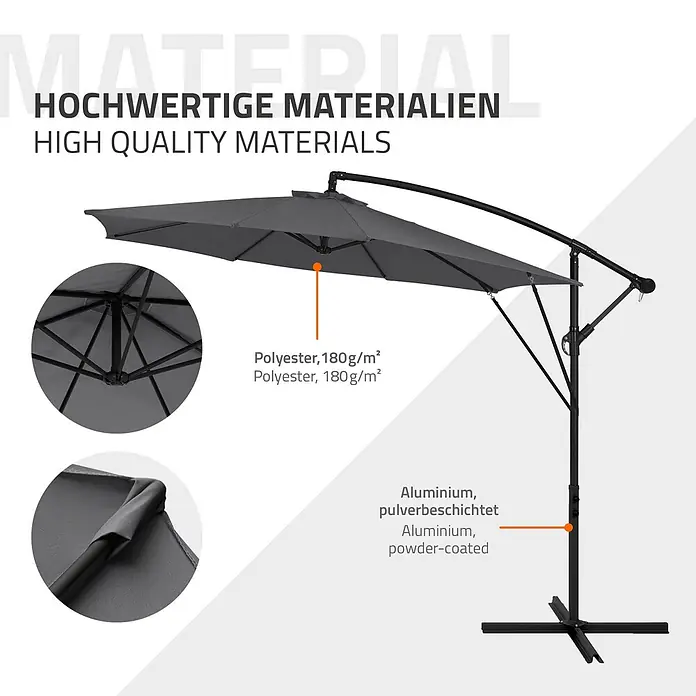 ML-Design Ampelschirm rund Gartenschirm UV50+ Sonnenschutz wasserabweisend 360° drehbar & neigbar - Anthrazit, Durchmesser Bespannung: 300 cm - Dunkelgrauer Ampelschirm mit Polyesterdach und pulverbeschichtetem Aluminiumrahmen.