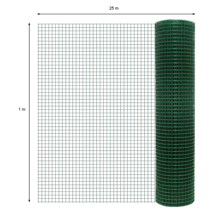 ECD Germany Maschendrahtzaun Grün Maschendrahtzaun 1x25 m Maschengröße 19x19mm Drahtstärke 0,75 mm - Grün - Grüner Drahtgeflechtzaun, 1 m hoch und 25 m lang, teilweise aufgerollt.