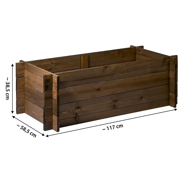 Dobar Hochbeet L - 117 x 58,5 x 38,5 cm, Holz, Teak - Dunkelbrauner Holzpflanzkasten, ca. 117x58,5x38,5 cm, für den Garten.