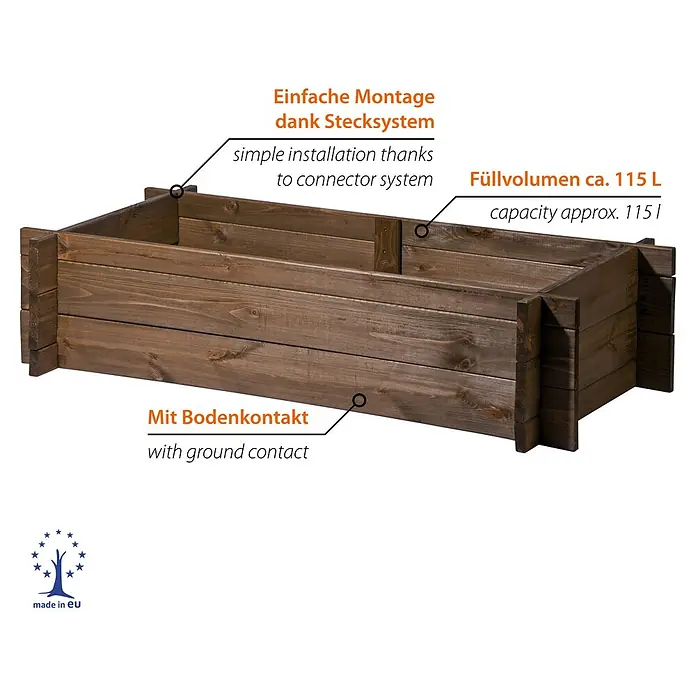 Dobar Hochbeet M - 117 x 58,5 x 27,5 cm, Holz, Teak - Braunes Hochbeet aus Holz mit Stecksystem, ca. 115L Volumen und Bodenkontakt.