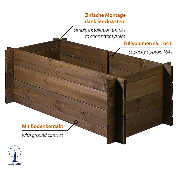 Dobar Hochbeet L - 117 x 58,5 x 38,5 cm, Holz, Teak - Dunkelbraunes Holz-Hochbeet mit Stecksystem, ca. 164 L Fassungsvermögen und Bodenkontakt.
