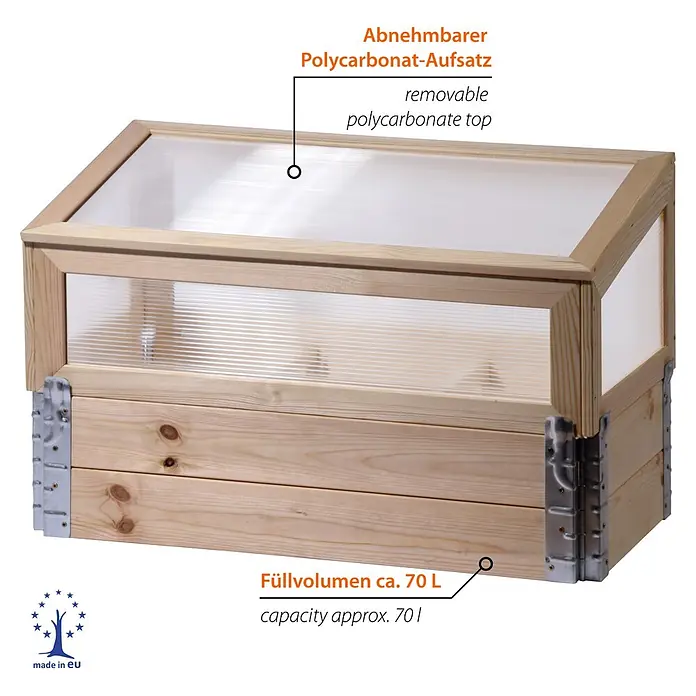 Dobar Hochbeet - 100 x 50 x 50 cm, Holz, Natur - Holzfrühbeet mit transparentem, abnehmbarem Polycarbonatdeckel.