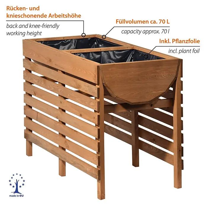 Dobar Hochbeet XL - 100 x 50 x 71 cm, Holz, Bernstein - Hölzernes Hochbeet mit integrierter schwarzer Pflanzfolie, für eine rücken- und knieschonende Arbeitshöhe.