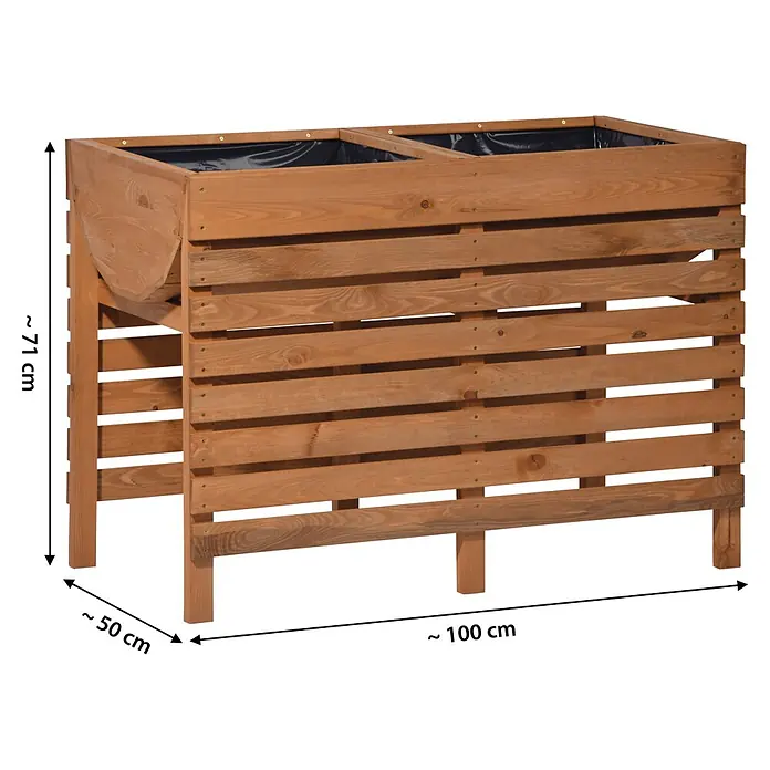Dobar Hochbeet XL - 100 x 50 x 71 cm, Holz, Bernstein - Braunes Hochbeet aus Holz mit Lattenseiten und schwarzen Einsätzen, ca. 100x50x71 cm (LxBxH).