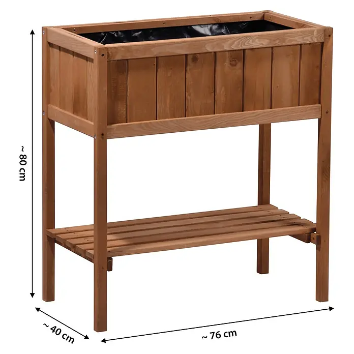 Dobar Hochbeet - 76 x 40 x 80 cm, Holz, Braun - Hochbeet aus Naturholz mit schwarzer Folie und Lattenablage. Maße ca. 80x76x40 cm.