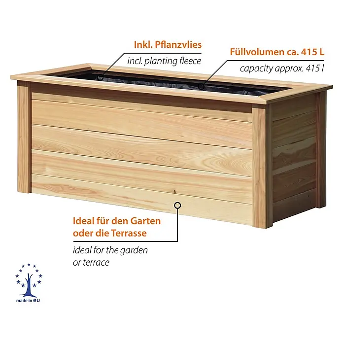 Dobar Hochbeet - 150 x 60 x 65 cm, Holz, Natur - Pflanzkasten aus hellem Holz mit Pflanzvlies. Ca. 415 L Fassungsvermögen, ideal für Garten oder Terrasse.