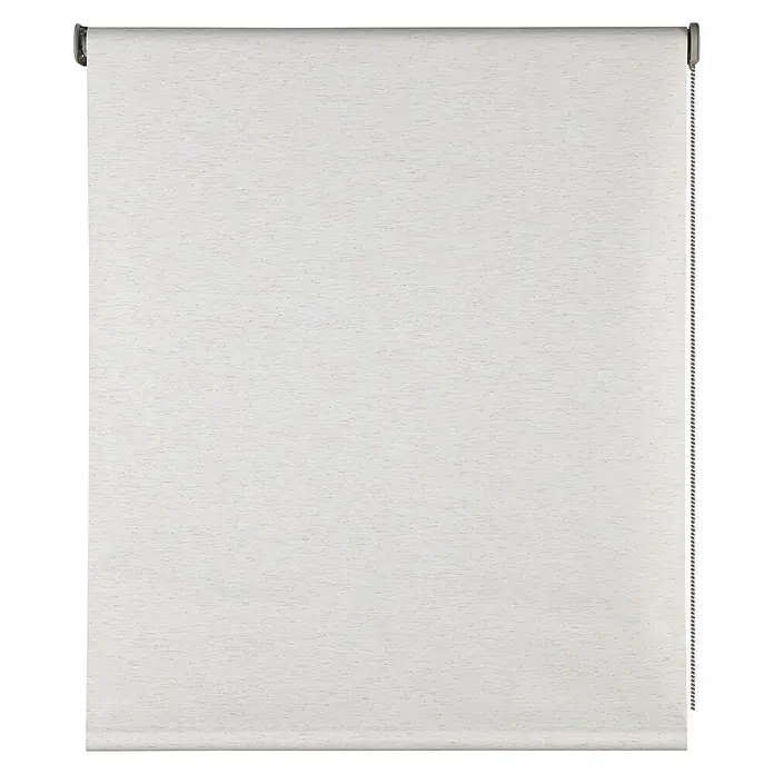 Estor enrollable opaco Scandi - An x Al: 140 x 250 cm, Lino - Estor enrollable de tela blanca texturizada, completamente extendido con mecanismo de cadena.
